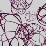 A series of abstract purple wireframe spheres floating against a gray background.
